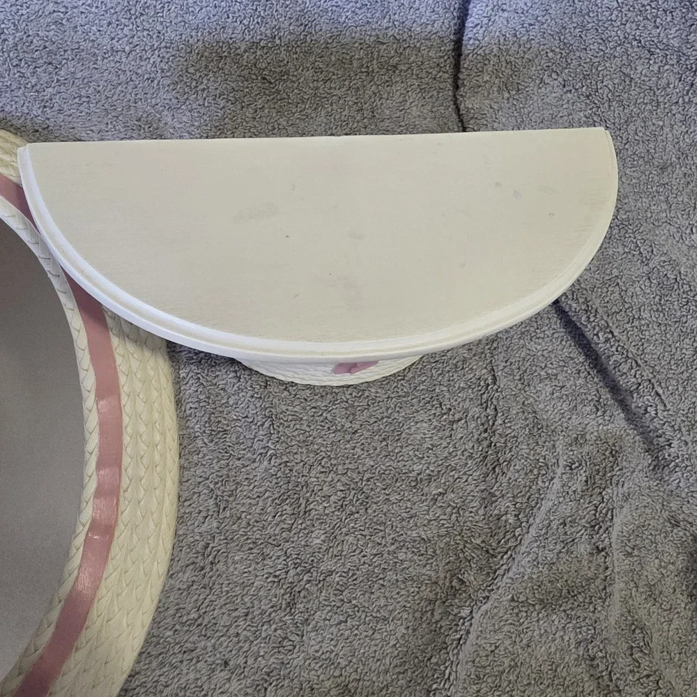 Burwood Home Interiors White Faux Wicker Pink Bow Mirror and Shelf